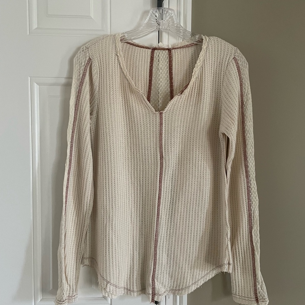 Hem & Thread Cream Ribbed Fitted Blouse